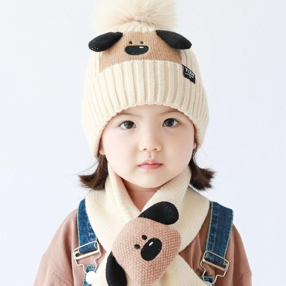 2Pcs Thickened Knitted Beanies Hat Kawaii Kid Pullover Cap Fashion Cartoon Warm Scarf Infant