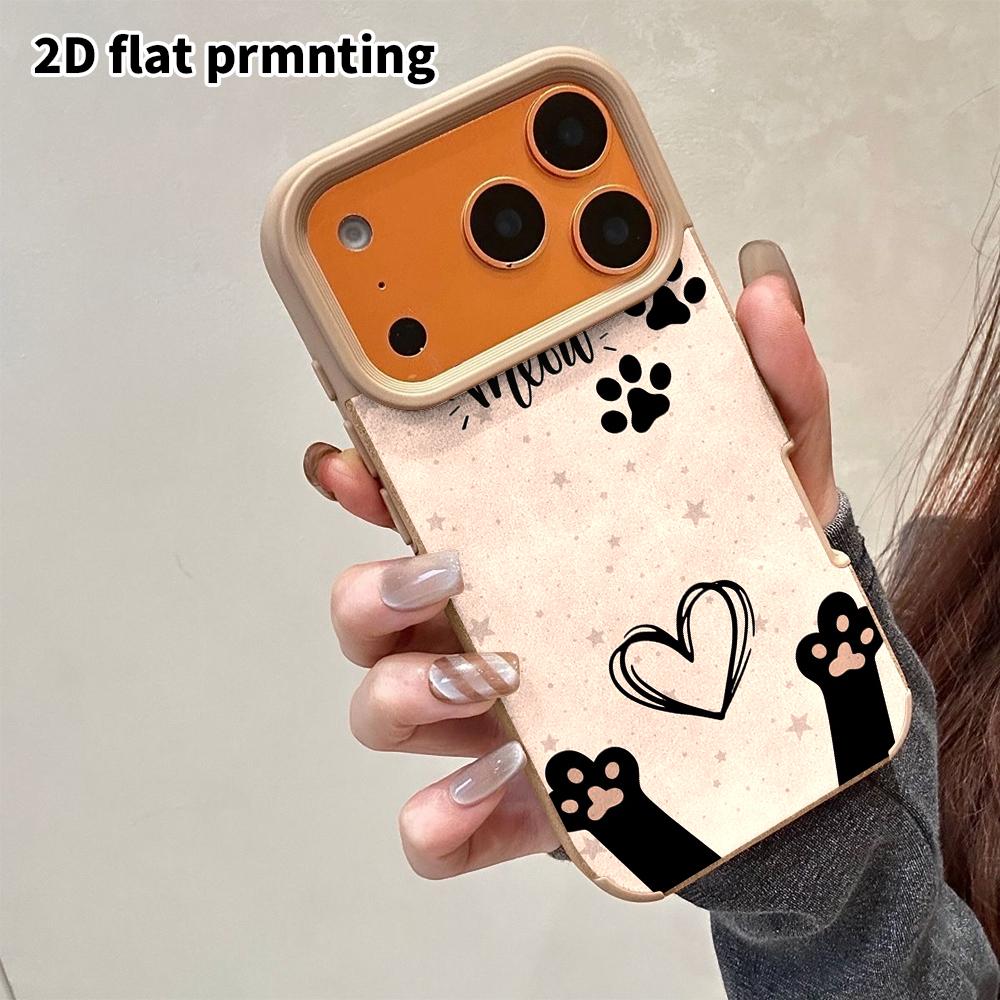 Phone Case: 2D flat lambskin suitable for iPhone 18, 17, 16, 15, 14, 13 Pro protective cases, cat paw prints, Christmas and Halloween gifts