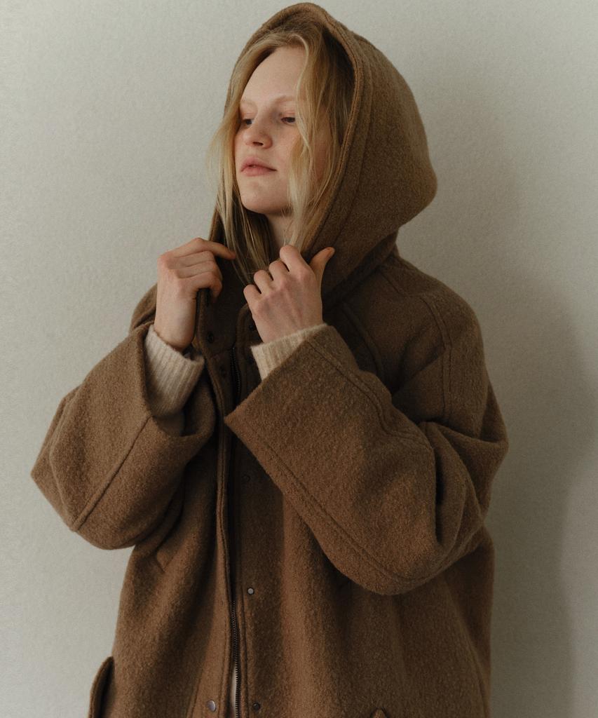 Urago Wool Padded Hood Coat_Brown