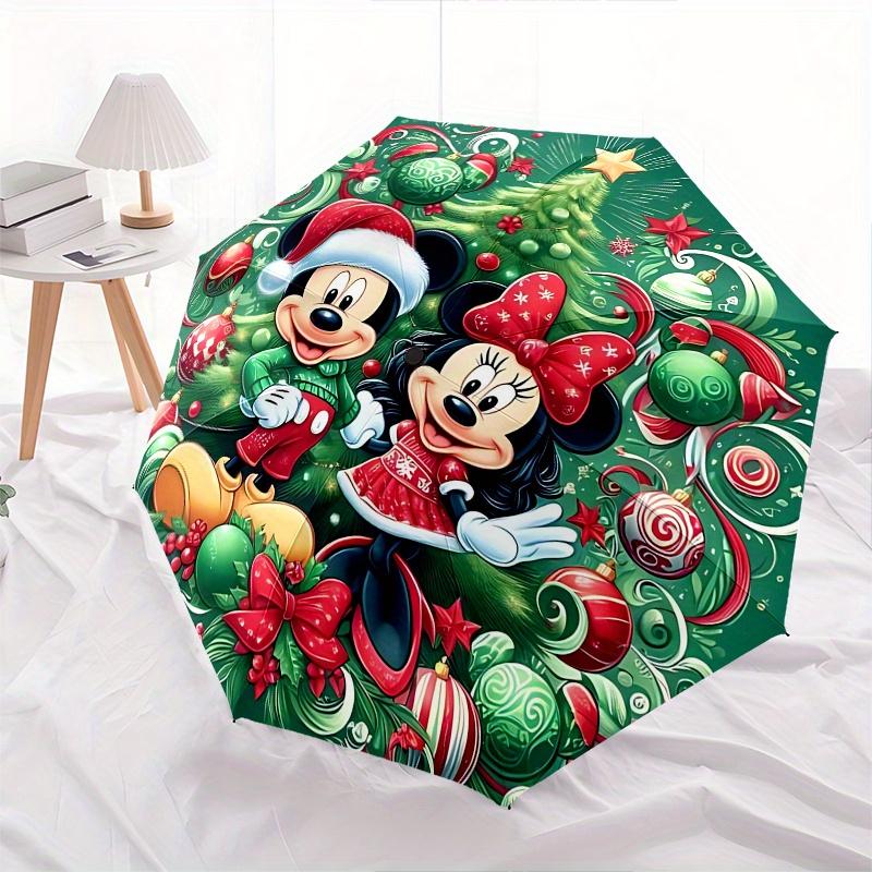 Mickey Mouse, Minnie Mouse Automatic Opening and Closing Umbrella - 8 Ribs Portable Folding Umbrella with Plastic Handle, Suitable for Leisu