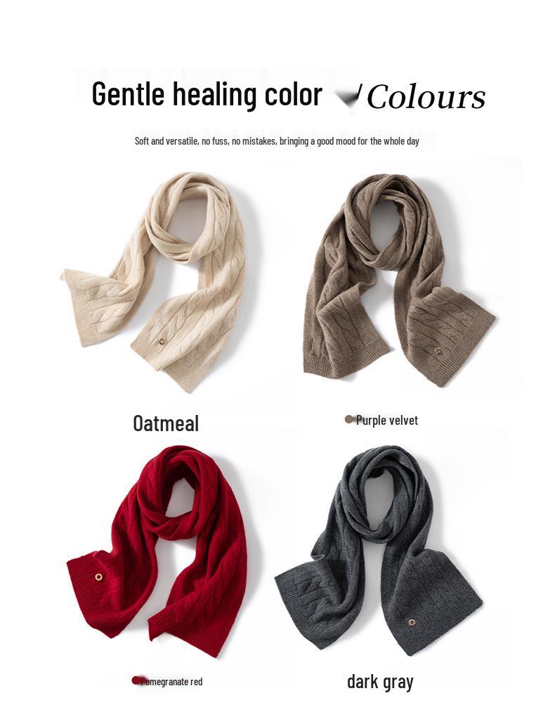 Women's 100% Pure Cashmere Scarf - Versatile Fall/Winter Knit, Solid Color, Warm & Stylish