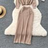 Simple Luxury Premium Solid Color Set Autumn/Winter Knitted Set Women's Polo Loose Shirt Coat+High Waist Skirt Two Piece Sets