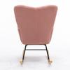 009 Mid Century Modern Rocking Chair made of Teddy Fabric with Tufted Cover, Padded Seat for Living Room and Bedroom, Pink