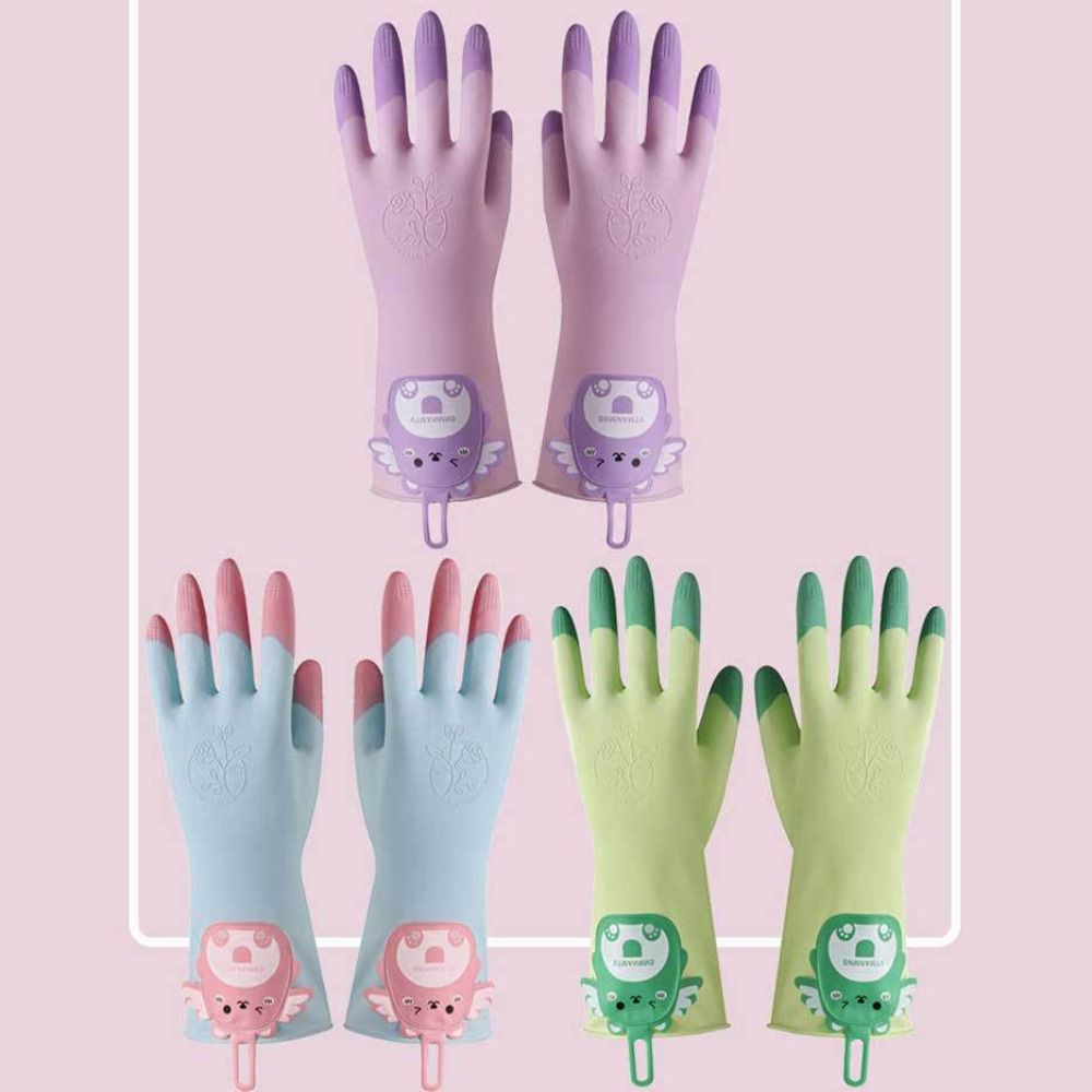 1 Pair Non-Slip Laundry Cleaning Gloves Cartoon Kitchen Cleaning Gloves Household