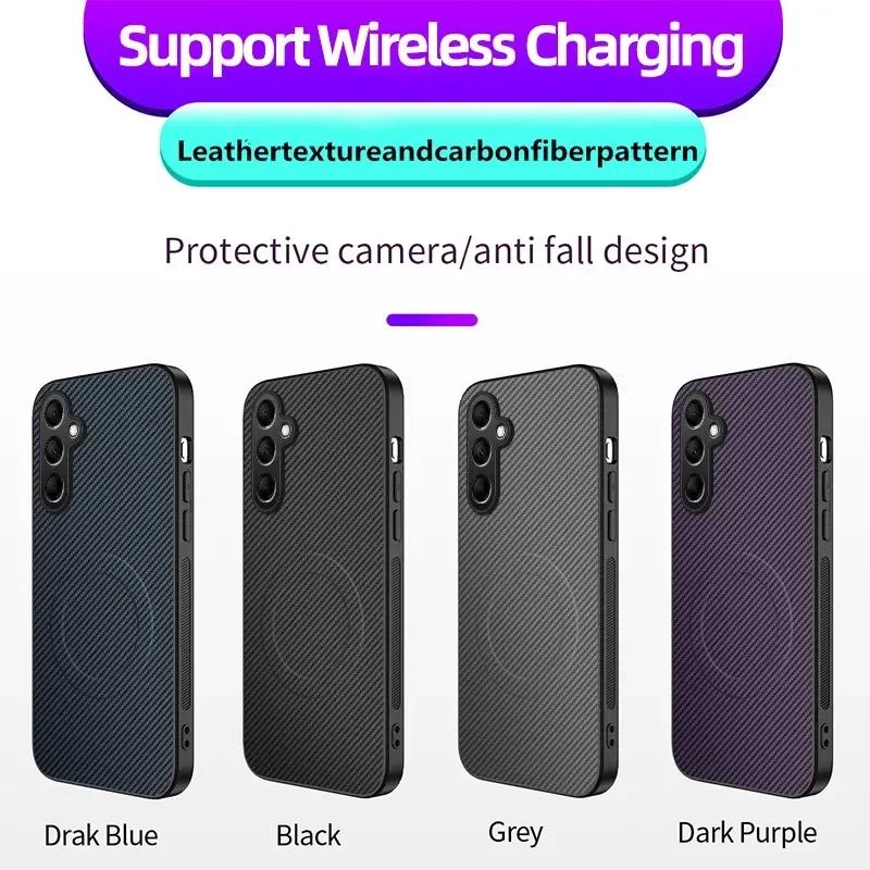 Magnetic Silicone Case For Samsung Galaxy M56 M54 M33 M14 5G Wireless Charging Carbon Fiber PU Anti-Drop Soft Cover Phone Cases