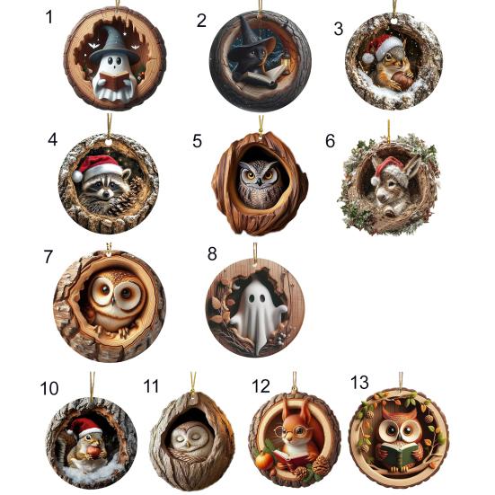 Животное Рождественское Украшение 2D Плоское Лесное Животное Украшение на Рождественскую Елку Акриловая Подвеска Лесной Кулон