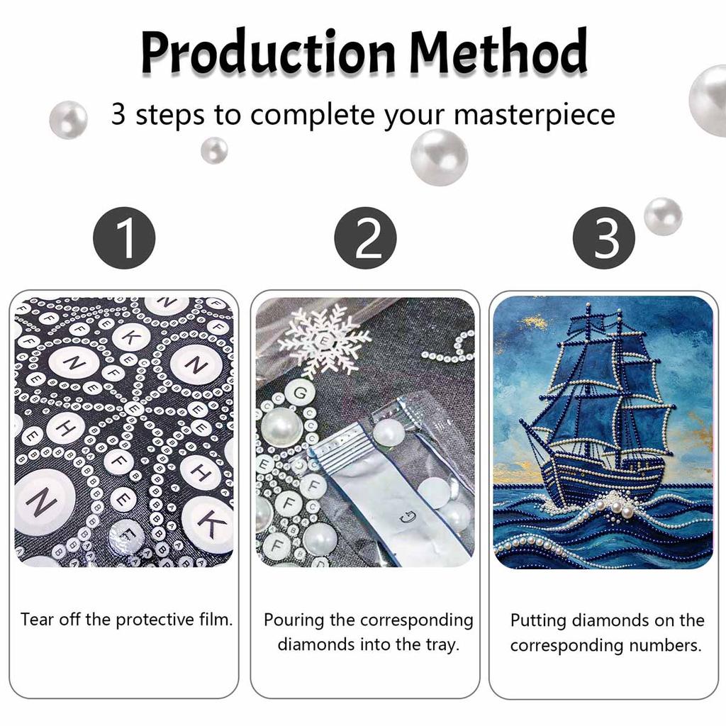 Pearl painting handmade DIY 5D pearl ship ocean wave pattern decorative hanging painting