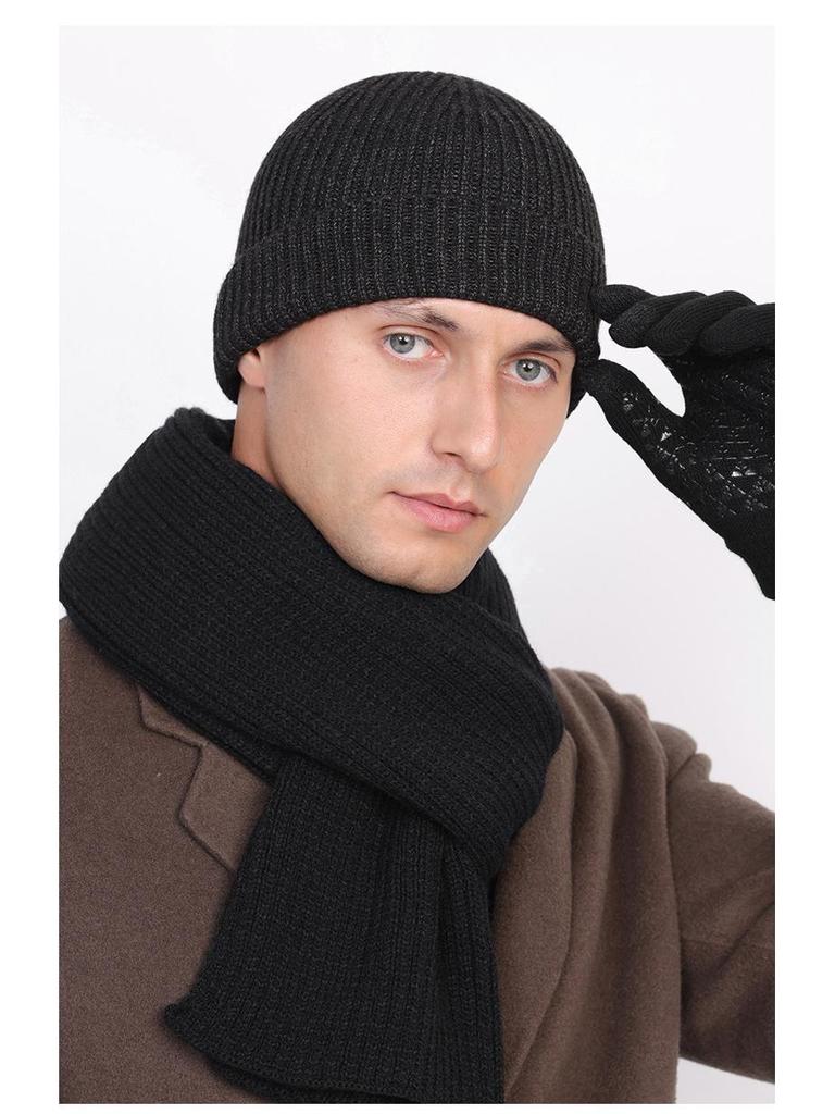 Мужская шерстяная шапка-бини для больших голов - Толстая, теплая, дышащая, влагоотводящая, идеально подходит для осени и зимы