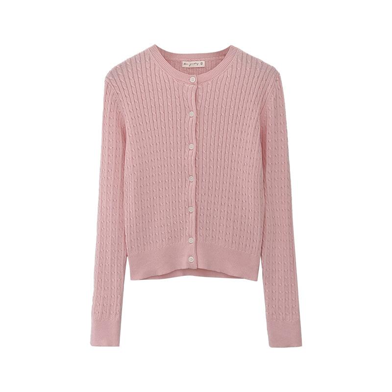 Шикарный вязаный кардиган с длинными рукавами и текстурой Twist для женщин, осенний новый корейский дизайн, короткий топ