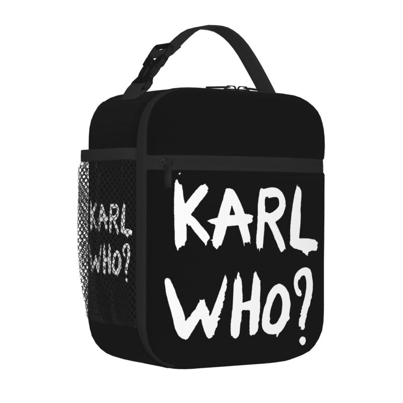Karl Who Slogan Print Lunch Bag Portable Insulated Meal Bags Reusable Thermal Oxford Bento Tote for School Travel Picnic Beach