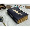 Moon Phase Leather Journal Handmade Celestial Notebook with Vintage Paper