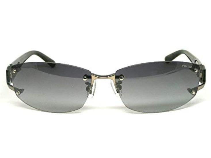 Солнцезащитные очки Police POLICE SPLC60J 568N 59 с защитой от ультрафиолета, без оправы, двухточечная японская модель 2021 года, овальная титановая комбинированная оправа, блестящий серый цвет