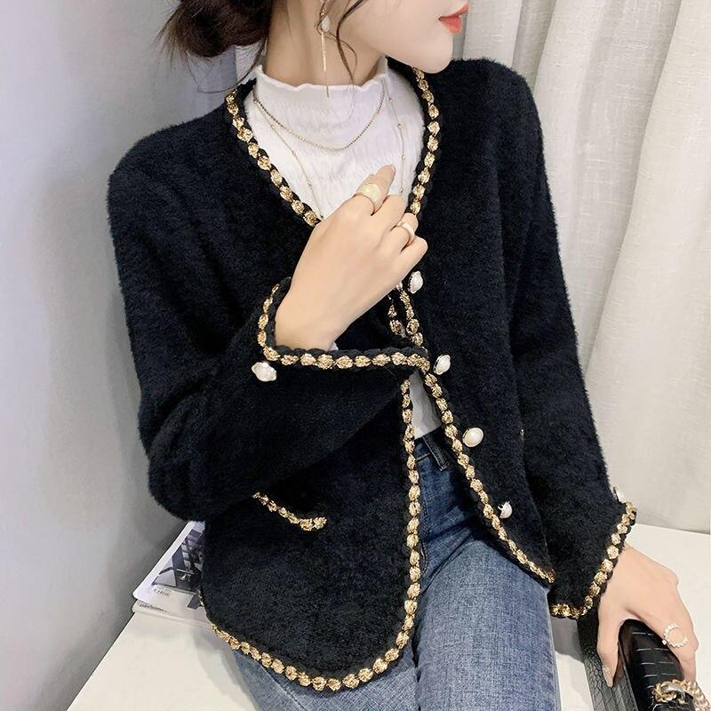 Knitted Mink Fleece Cardigan Outerwear Women Autumn and Winter Korean O Neck Cardigan Coat Top