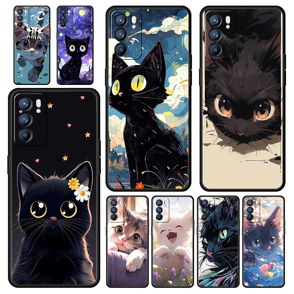 Чехол для Oppo A54 A53 A52 A9 A15 A95 A17 A16 A76 A74 Find X6 X5 Reno8 Reno7 Reno6 Pro 5G Обложка мультяшный милый кот Арт мода