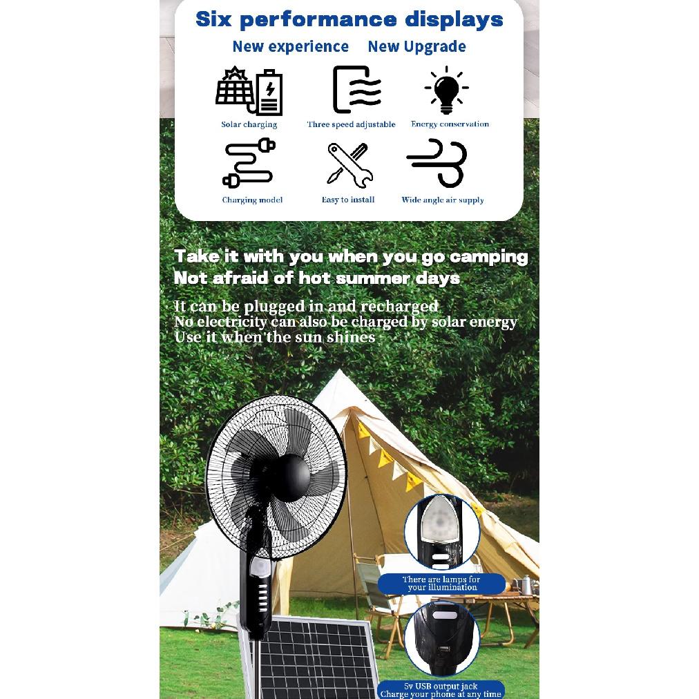 16 inch DC AC Pedestal Fan Home Solar Rechargeable Stand Fan for Office Bedroom Market Household