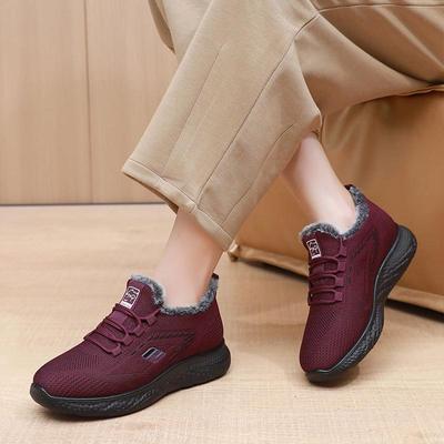 Женские зимние теплые легкие кроссовки на меховой подкладке. Нескользящая дышащая спортивная обувь на открытом воздухе. Повседневные женские кроссовки на утолщенной флисовой подкладке на шнуровке.