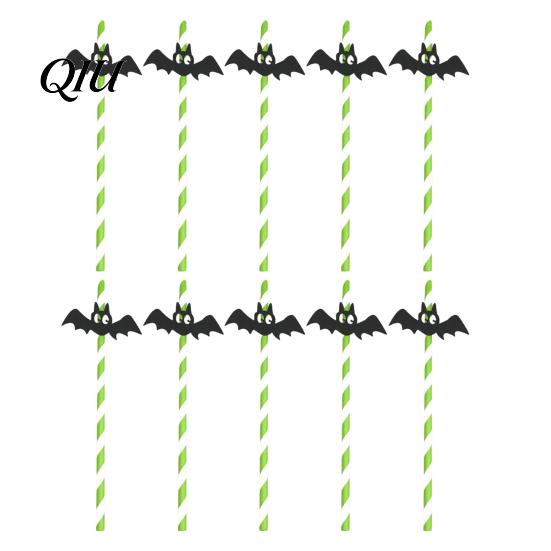 Glitter Decorative Straws 10PCS Disposable Paper Straws, with Halloween Theme Patterns, Odorless Party Photo Props Striped Drinking for