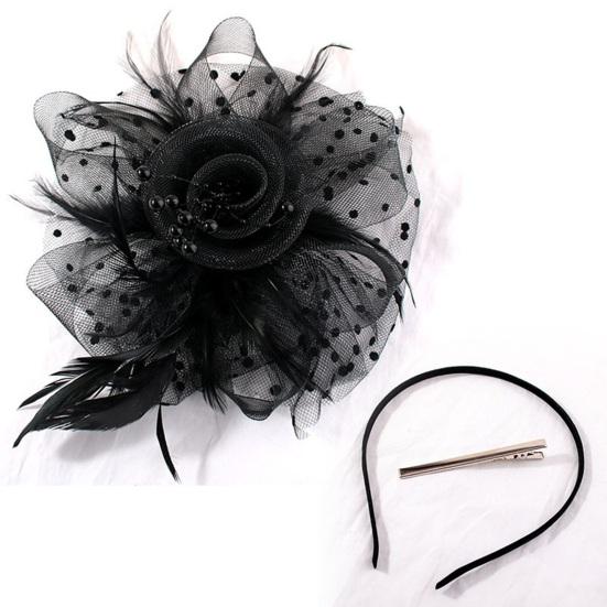 Головной убор в стиле ретро с цветами, перьями и бусинами, украшение для вечеринки, обруч для волос двойного назначения, заколка для волос, украшение для волос