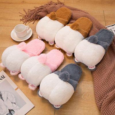 2024 Corgi Butt Plush Slippers - дизайн с изображением мультяшных животных, нескользящая обувь для дома, доступны в трех цветах для пар
