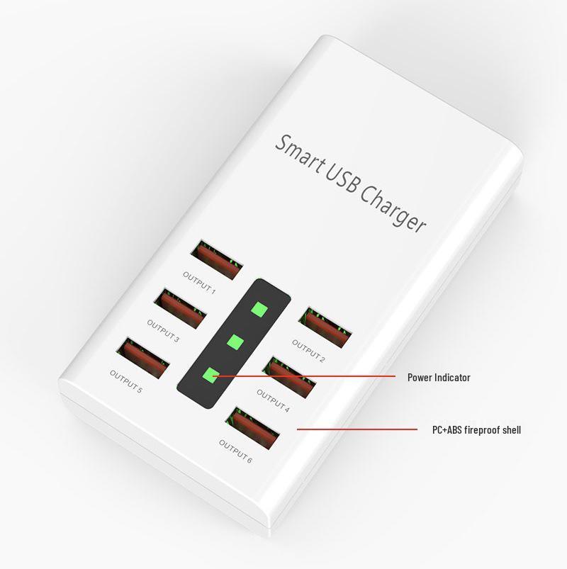 30-ваттное USB-зарядное устройство с 6 портами для мобильных телефонов и планшетов