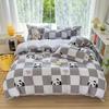 Cute Panda Duvet Cover Twin Queen Size for Kids Girls Boys Room Decor,Gray Grid Bedding Set 3pcs,Cartoon Animals Comforter Cover