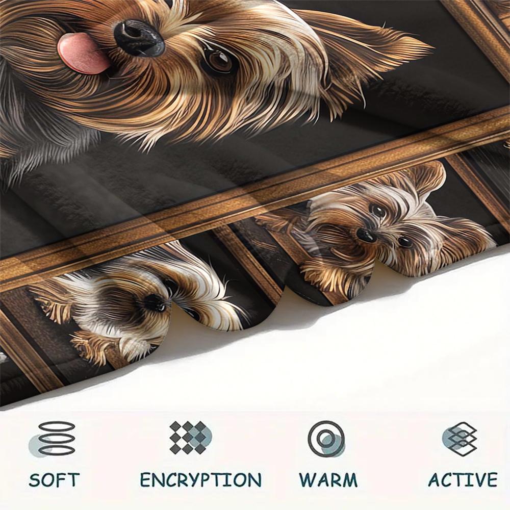 1 шт. Фланелевое одеяло с принтом йоркширских терьеров, Высококачественное, Удобное для всех сезонов, Декор для дома, Тепло и уют, Идеально для рождественских подарков