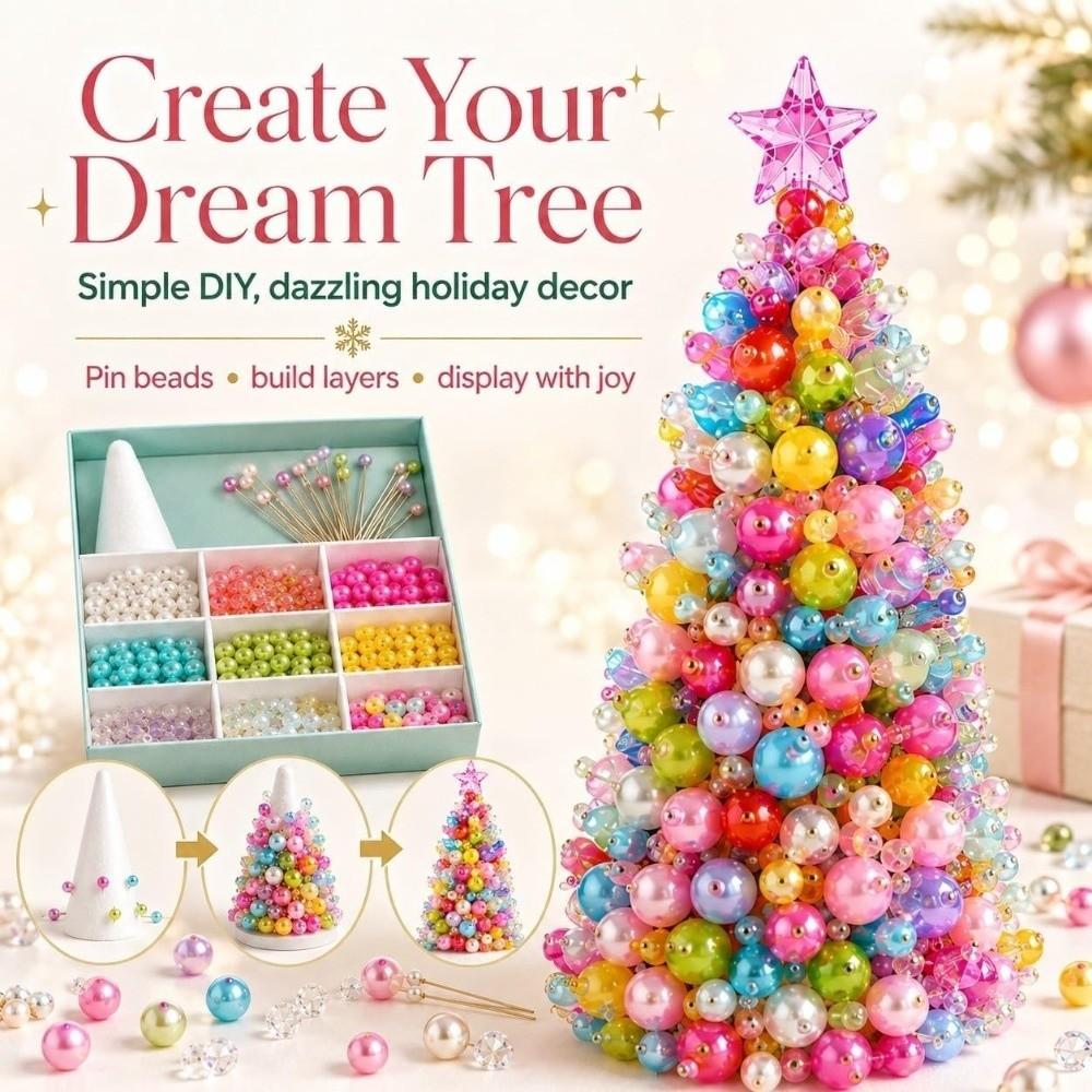 Educational Dreamy Beaded Christmas Tree DIY Kit Sparkling Mini Bead Weaving Set Beginner-Friendly