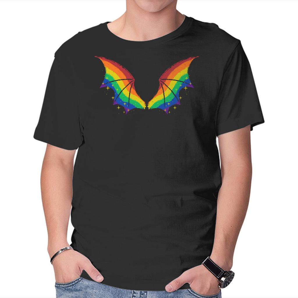Unisex Crew Neck T-Shirt Rainbow Pride Bat Wings Graphic Short Sleeve Casual Tee