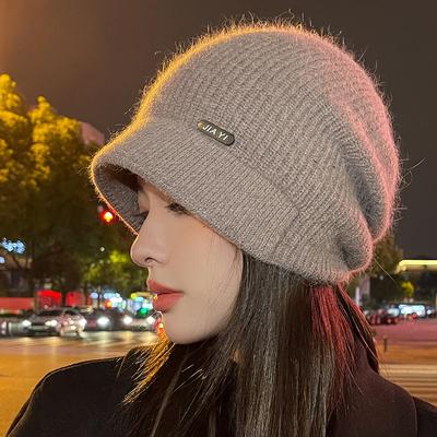 Новая шапка из меха кролика женская осенне-зимняя модная высококачественная вязаная шапка зимняя теплая шерстяная шапка для защиты ушей интернет-знаменитость