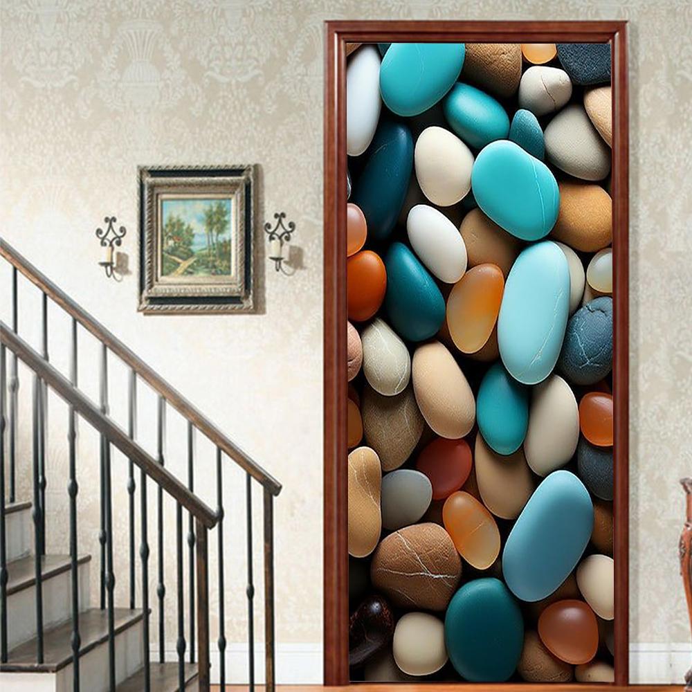 1 шт. Виниловая наклейка на дверь с галькой и пейзажем для спальни, домашнего декора, самоклеящаяся, съемная, настенная наклейка, для реновации двери, водонепроницаемый постер