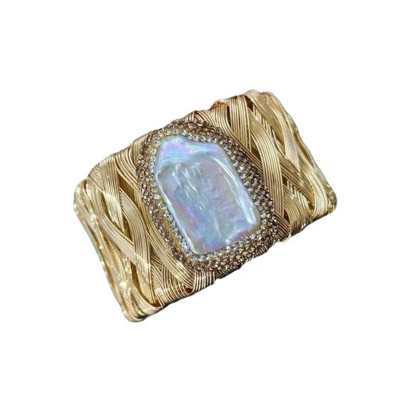 Натуральный пресноводный жемчуг в стиле барокко, браслет-манжета ручной работы со стразами Chian и разноцветными стразами для женщин