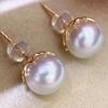 DIY Pearl S925 Sterling Silver Stud Earring Mounts with 8-9mm Round Pearls, Concealer Style Jewelry, Code 20718.