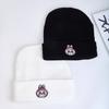 Hat student black cartoon wool hat to keep warm autumn and winter play men and women pull cloth blue embroidery la knitted hat trendy