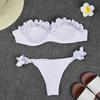 2Pcs/Set Women Summer Bikini Set Bandeau Ruffle Trim Bra Mid-rise Briefs Set Push Up Bathing Suit