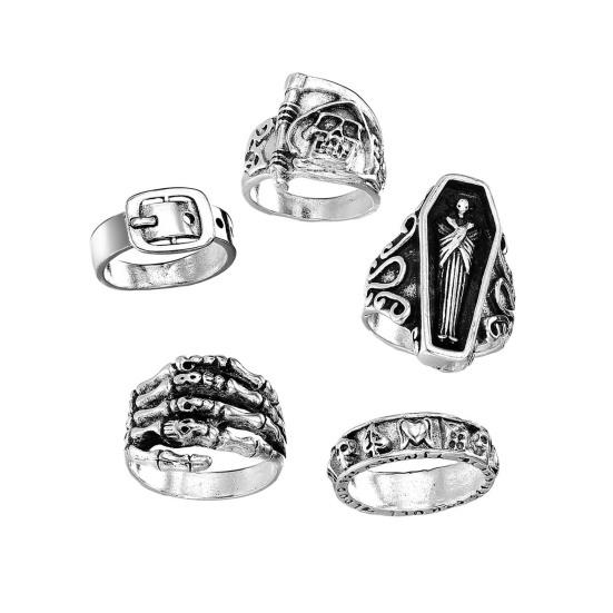 5 Pcs/Set Ring Set Stackable Punk Style Vintage Different Shapes Sickle Finger Decoration Jewelry Joint Finger Statement Rings Lady Gift