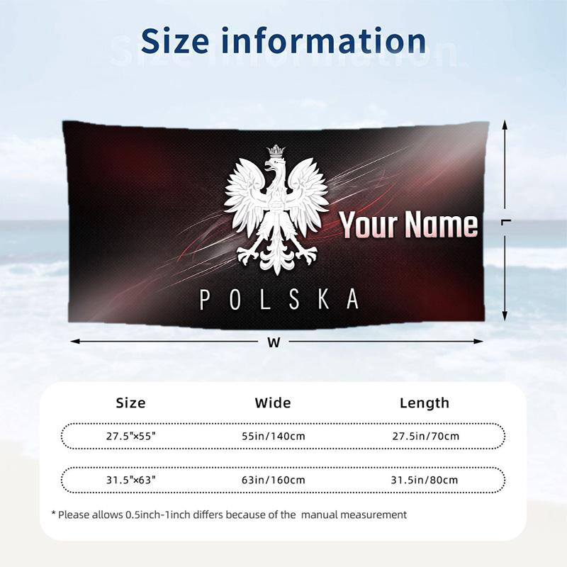 Custom Text Beach Towel, Soft Absorbent Swimming Multi-use TowelPoland