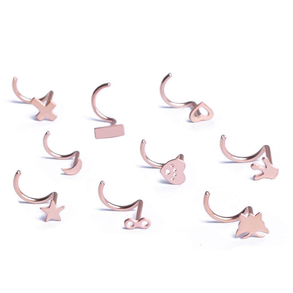 Новое изогнутое носовое кольцо из нержавеющей стали с гальваническим покрытием из розового золота, 9 шт. / Лот