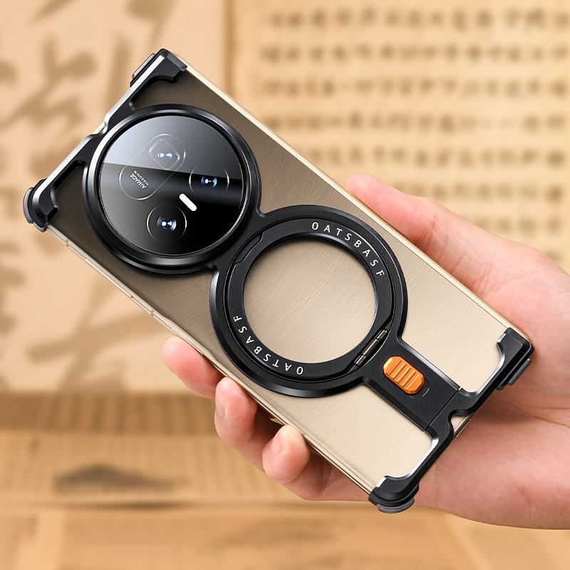 Oatsbasf Безрамочный металлический чехол для телефона Honor Magic V5 с кольцом-подставкой, вращающимся на 360°, из магнитной алюминиевой стали, ударопрочный чехол