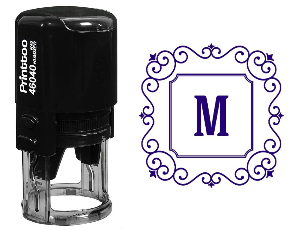Printtoo Square Swirl Border M Alphabet Monogram Initial Self Inking Rubber Stamp R-40 Office