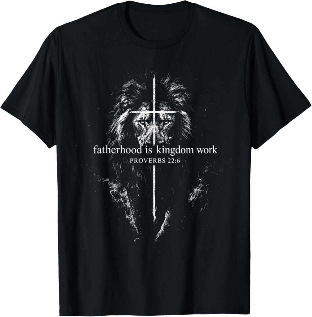 Fatherhood is Kingdom Work Retro Faith Based Lion Cross T-Shirt