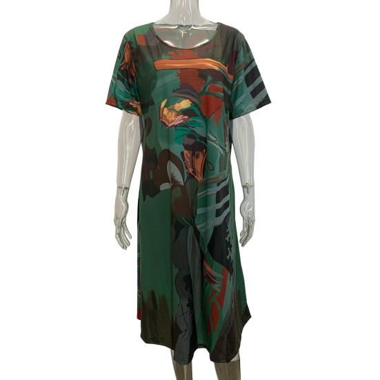 Женское повседневное свободное длинное платье с короткими рукавами и круглым вырезом