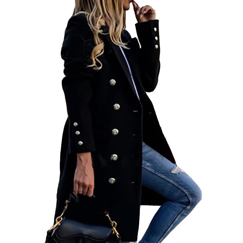 Женская шерстяная ветровка длинное пальто двубортное зимнее теплое пальто куртка