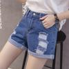 Cotton-containing High Waist Curly Ripped Denim Shorts for Women's Summer Fur Korean Style Loose and Versatile Student Wide-leg Women's Clothing