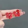 Red Blue Enamel Flower Stud Earrings for Women Five Petals Crystal Middle Korean Fashion Lovely Cute Girls Ear Decoration