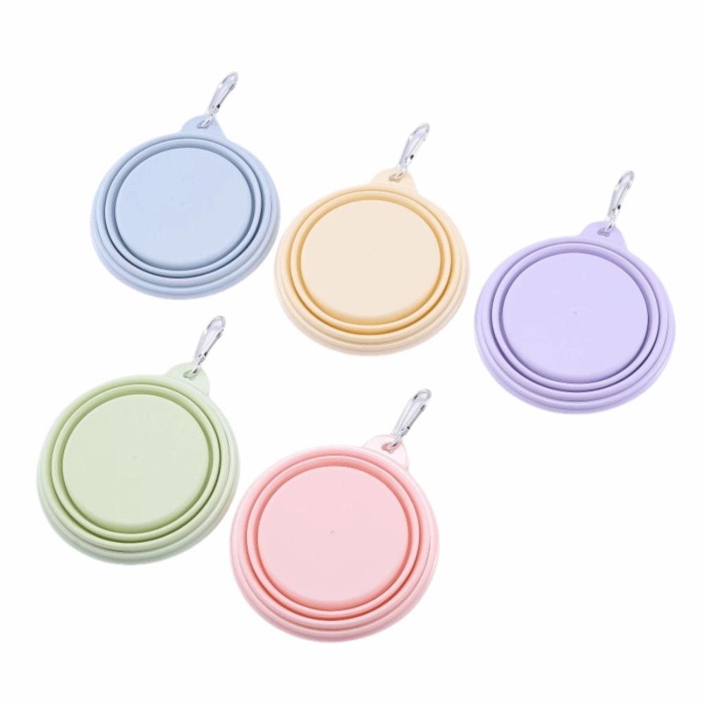 Collapsible Pet Dog Food Water Bowl with Carabiner Pet Accessories Folding Supplies Dishes Silicone Cats Pet Folding Bowl