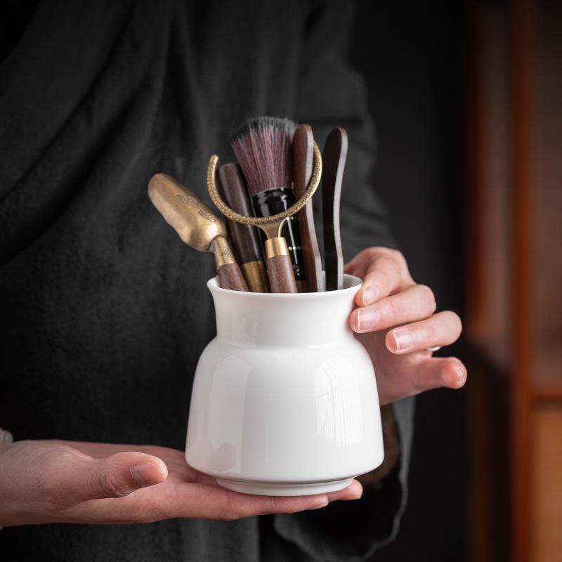 Suet jade porcelain tea ceremony six gentlemen set, ebony kung fu tea set, tea clip, tea making tool accessories