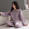 Пижама из воздушного хлопка женская из чистого хлопка с длинными рукавами осенне-зимняя утолщенная теплая с промежуточным слоем большого размера в горошек домашняя одежда для мамы