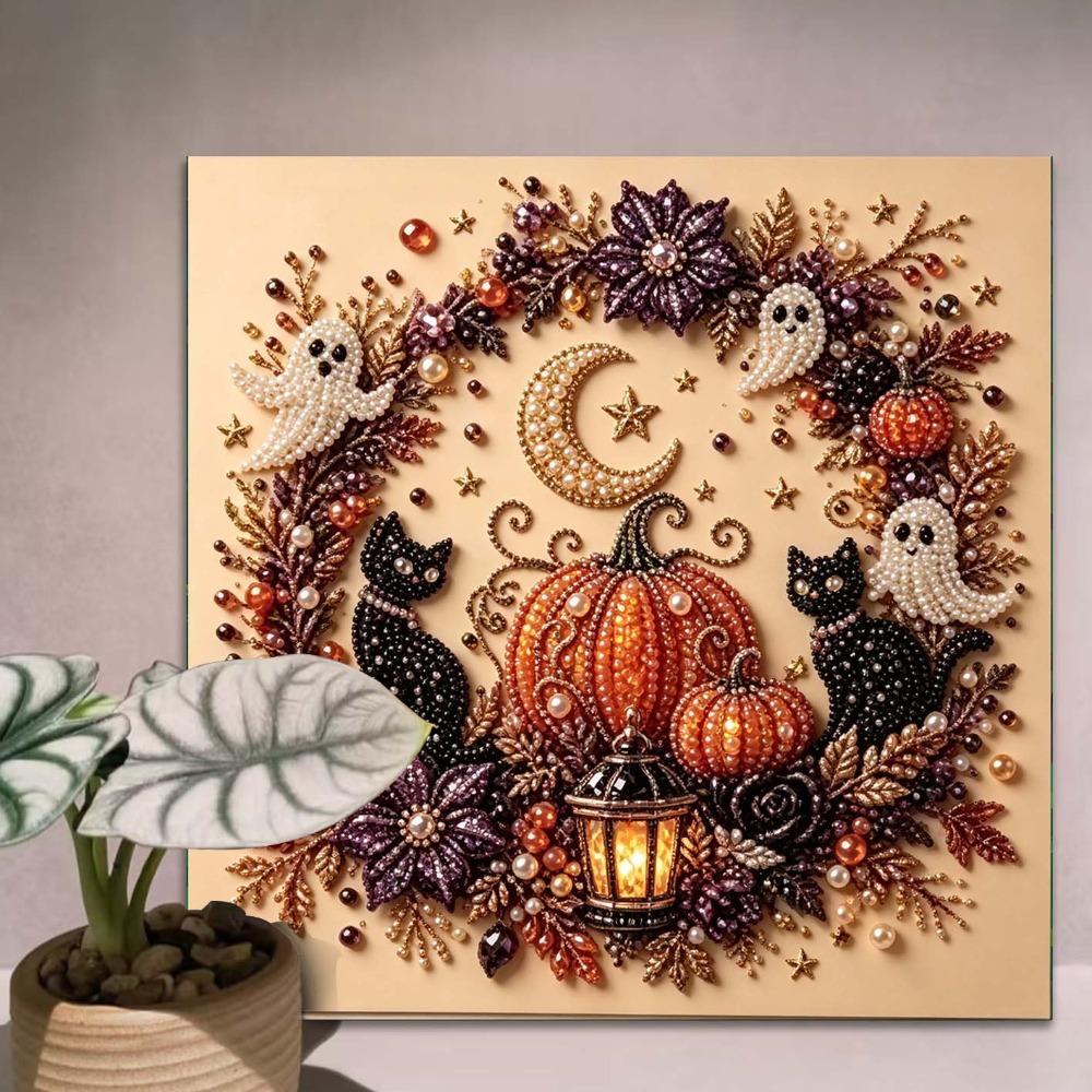 Хэллоуин DIY Жемчужная Живопись Самоклеящаяся Тыква Призрак Кошка Ворона Настенное Искусство Декор Спальни Гостиной