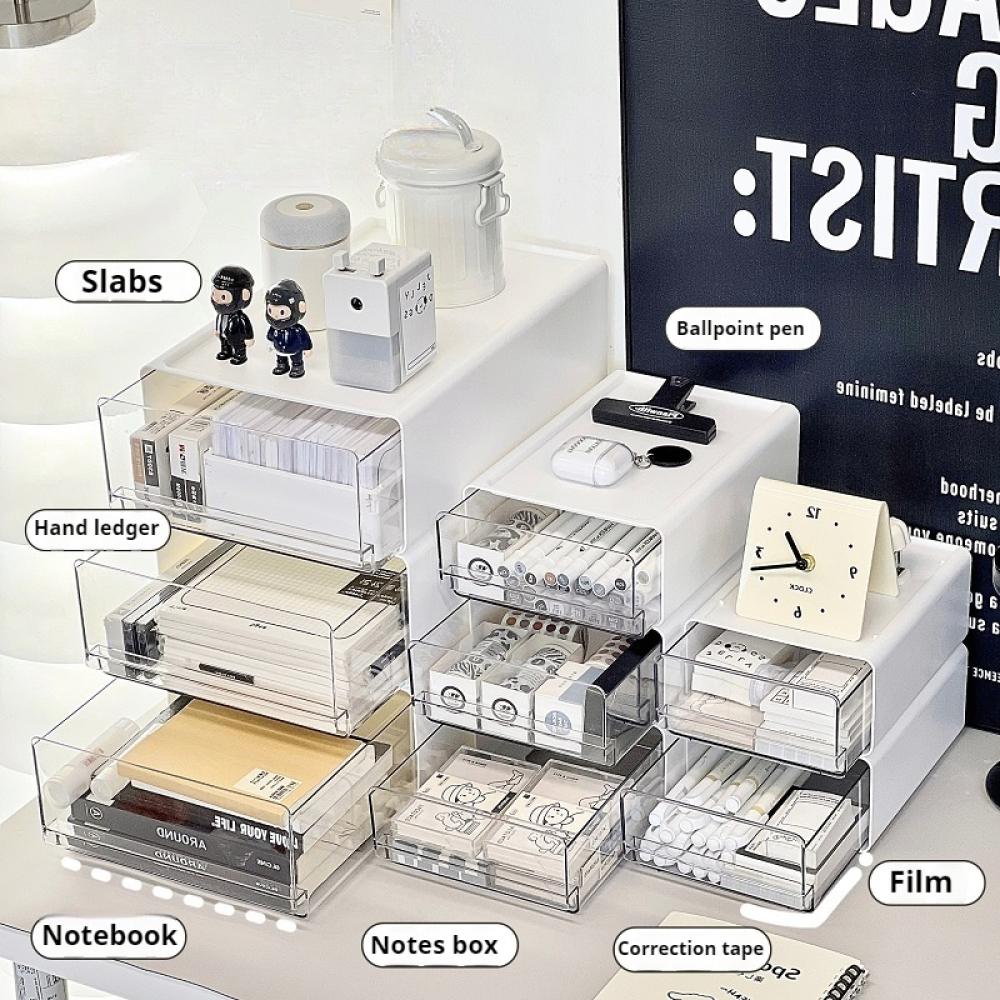 Desktop Drawer Box Desktop Cosmetic And Stationery Storage Box Desk Organizer With Window Stack Able Transparent Storage Boxs