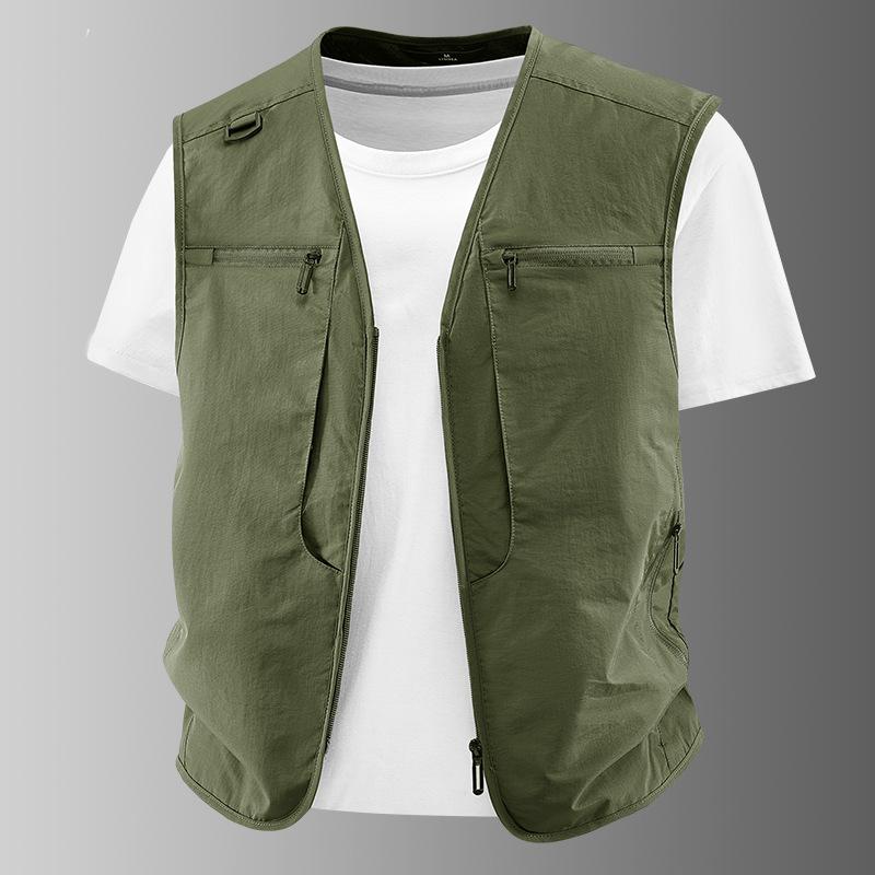 Men Plus Size V Neck Summer Thin Multi Pockets Workwear Outdoor Fishing Vest